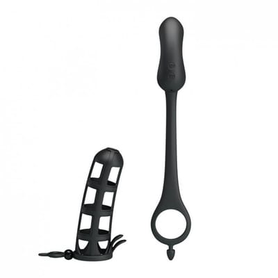 Capa Peniana Vazada em Silicone e Plug Anal Recarregável com 7 Modos de Vibração - Pretty Love Hercules Penis Sheath