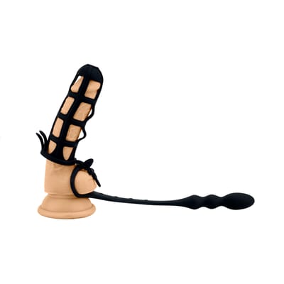 Capa Peniana Vazada em SiIicone com Plug Anal - Pretty Love Hercules Penis Sheath | 11,5 x 3,5 cm
