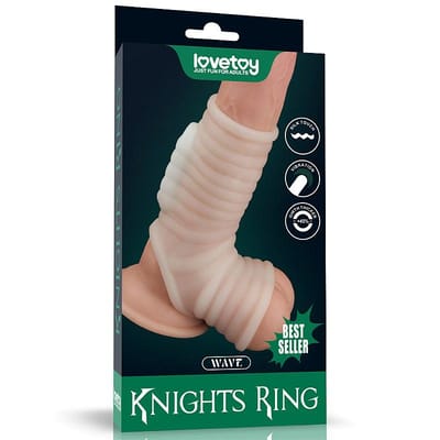 Capa Peniana Vazada em TPE com Textura em Espiral, Vibro e Anel de Escroto - Lovetoy Knights Ring| 14,4 x 2,8 cm
