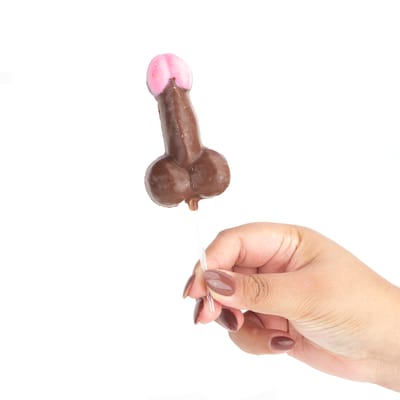 Chocolate Caseiro em Forma de Pênis com Escroto e Glande com Chocolate Rosa - 8,5 x 4,8 cm