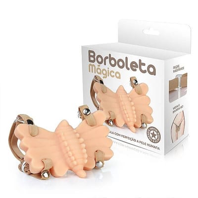 Cinta Estimuladora de Clítoris com Butterfly em CyberSkin, Elásticos Ajustáveis e Cápsula Vibratória Multivelocidade Removível - Borboleta Mágica