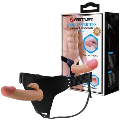 Cinta Peniana e Capa Extensora com Estimulador de Clitóris, Glande Definida e Veias Salientes - Pretty Love Harness Briefs Mavis  Dildo 7.4" | 12 x 3 cm