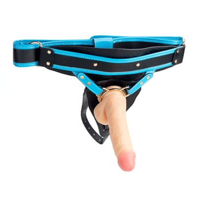 Cinta Peniana em Couro Sintético e Prótese Realista com Ventosa, 10 Modos de Vibração e Recarregável - Lovetoy Enhanced Strap on Set 8" XS/S/M | 14 x 4,3 cm