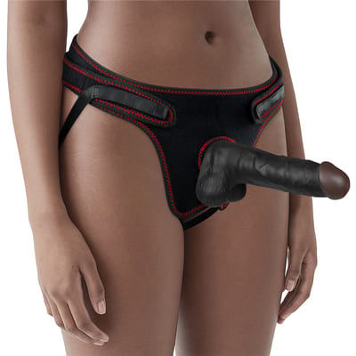 Cinta Peniana em Poliéster com Prótese Peniana Realística com Ventosa, Escroto e Glande Definida - Lovetoy Ingen Strap on Set 7.5  | 15,5 x 4 cm | Disponível em 2 Cores