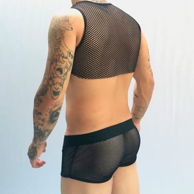 Conjunto Cueca Sex Mais Suplex e Cropped em Arrastão - SD Clothing | Tamanho Único