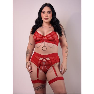 Conjunto Rock and Roll com Spikes e Correntes - Exclusiva Lingerie | Disponível em 2 Cores e 2 Tamanhos Plus Size