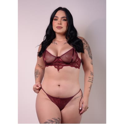 Conjunto em Tule com Aro e Detalhe de Renda - Exclusiva Lingerie | Disponível em 4 Cores e 2 Tamanhos Plus Size