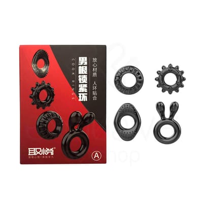 Kit com 4 Anéis Penianos em TPE Atóxico com Texturas Estimuladoras e Resistente a Água - Love Nest Cook Rings