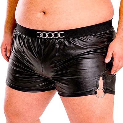 Cueca Boxer em Cirrê Brilhoso com Corrente Frontal e Argola nas Laterais - Exclusiva Lingerie | Tamanho Plus Size