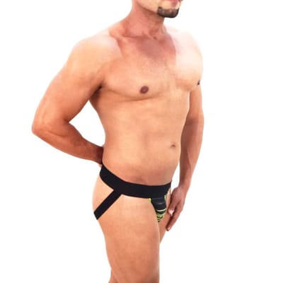 Cueca Jock Strap Preto Fluorescente com Elástico - Steves Designer | Tamanho Único