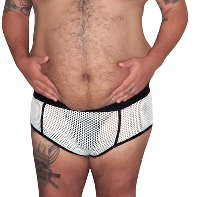 Cueca Slip em Arrastão com Recortes Bicolor - Exclusiva Lingerie | Tamanho Plus Size | Disponível em 2 Cores