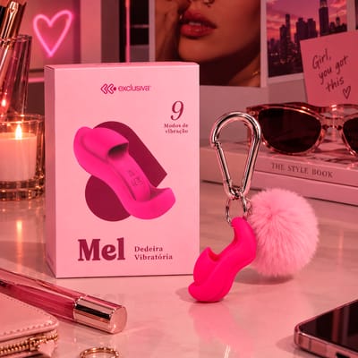 Dedeira Estimuladora em Silicone Com 9 Modos de Vibração, Recarregável e Chaveiro Pompom - Exclusiva Mel | 7 x 3,1 cm