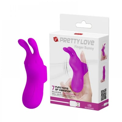 Dedeira em Silicone com Forma de Coelho, 7 Modos de Vibração, Função Memória e Recarregável - Pretty Love Finger Bunny