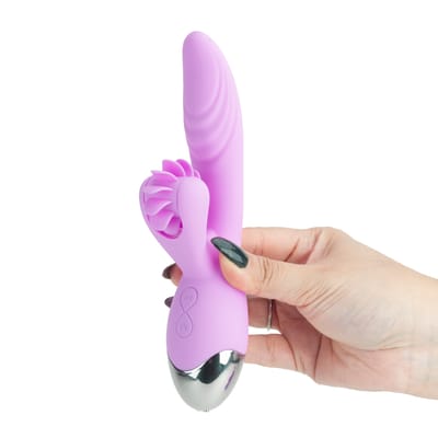 Vibrador de Ponto G e Clítoris com Línguas Giratórias em Silicone, 7 Modos de Vibração e Função de Aquecimento - Dibe Sex Massager Hailey | 10 x 3,2 cm | Disponível em 2 Cores