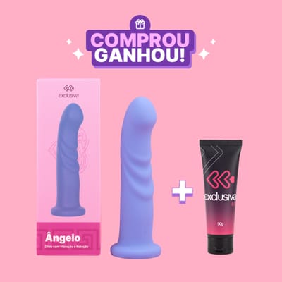 Dildo em Silicone Macio com Relevos, Ventosa, 10 Modos de Vibração, Rotação e Carregamento via Cabo USB - Exclusiva Ângelo