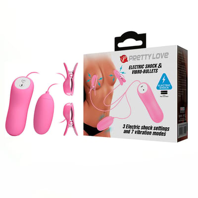 Estimulador de Mamilos com 3 Níveis de Choque e Bullet com 7 Modos de Vibração - Pretty Love Eletric Shock & Vibro-Bullets | 5,9 x 2,6 cm