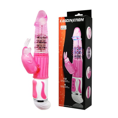 Fascination - Vibrador com Estimulador Clitoriano, Textura Anelar, 12 Modos de Vibração e 4 Modos de Rotação - 27,5 x 3,7 cm