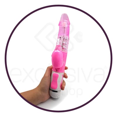 Fascination - Vibrador com Estimulador Clitoriano, Textura Anelar, 12 Modos de Vibração e 4 Modos de Rotação - 27,5 x 3,7 cm