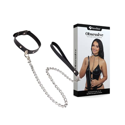 Gargantilha Slim com Guia de Corrente - New Star Couros | Tamanho Único