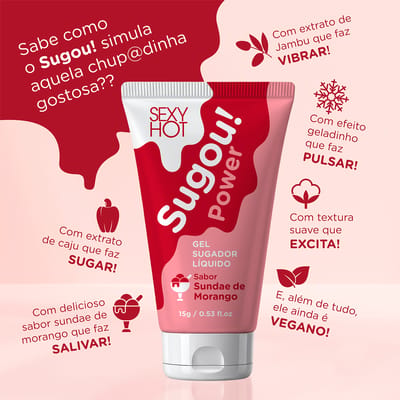 Gel Sugador Líquido Sabor Sundae de Morango - Sexy Hot Sugou! Power | 15g