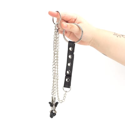 Grampos para Mamilos com Presilhas Ajustáveis e Anel Peniano ''G'' com Corrente em Metal - Sexy Import