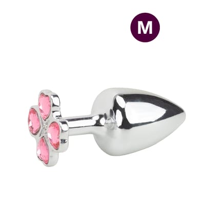 Plug Anal "M" em Metal com Joias na Base em Formato de Trevo - Hard | 6,7 x 3,2 cm | Disponível em 7 Cores