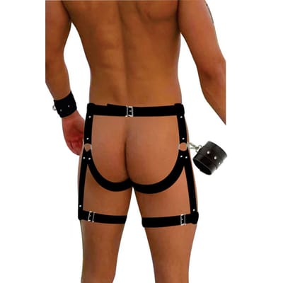 Harness com Algemas e Argola Escrotal Macho Impiedoso - InNamorata Coleção Ruthless