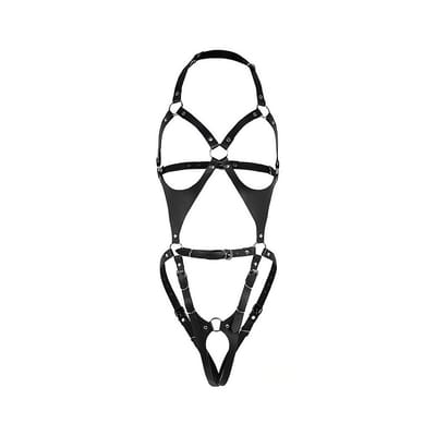 Harness Corporal Estruturado em couro Sintético com Argolas e Rebites - SI | Tamanho Único