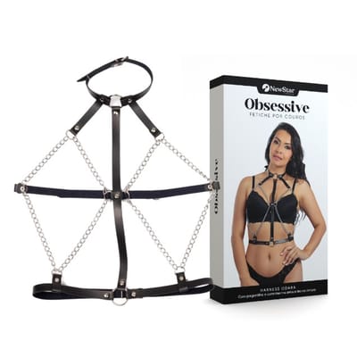 Harness Odara com Gargantilha e Correntes com Detalhes em Rebites - New Star Couros