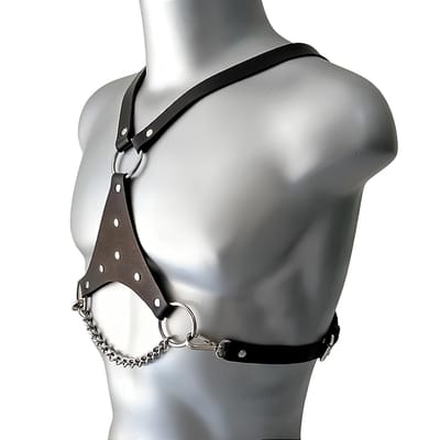Harness Peitoral em Couro Sintético com Corrente e Mosquetão - Exclusiva Linha Sado | Tamanho Único