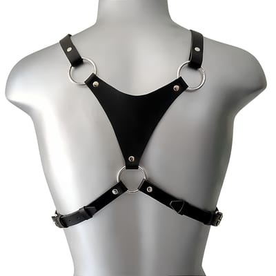 Harness Peitoral em Couro Sintético com Corrente e Mosquetão - Exclusiva Linha Sado | Tamanho Único