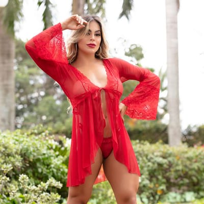 Robe Carole em Tule Transparente com Detalhe de Renda - Lingerie Sapeka | Tamanho Único | Disponível em 5 Cores