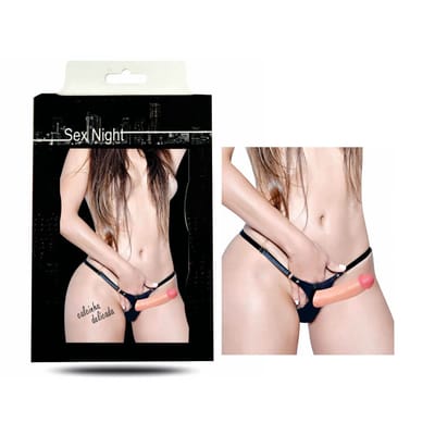 Cinta Peniana em Couro Sintético com Abertura Inferior, Prótese Peniana e Base em Ventosa - InNamorata Sex Night 632 Calcinha Delicada