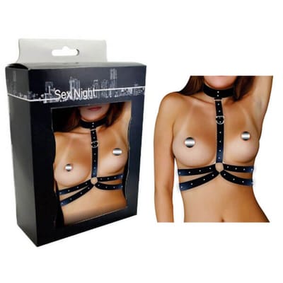 Coleira Sex em Couro Ecológico com Harness Duplo - InNamorata Sex Night