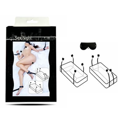 Kit com 4 Amarras para Cama em Couro Ecológico com Venda para os Olhos - InNamorata Sex Night Kama -