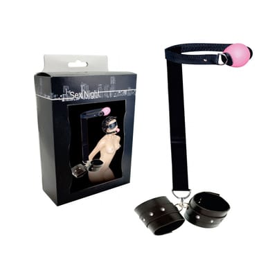 Kit Gag Ball com Algemas Ajustáveis, Mordaça em Nylon e Venda em Couro Ecológico - InNamorata Sex Night | Disponível em 8 Cores