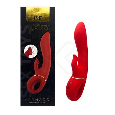 Vibrador de Ponto G com Sugador de Clitóris e Mamilos em Silicone com 9 Modos de Vibração - Intt Toys Especial Luxury Tornado - 13 x 3,5 cm