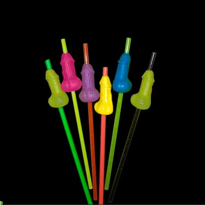 Jogo de Canudos Neon com Mini Pênis com Escroto - FestaChic