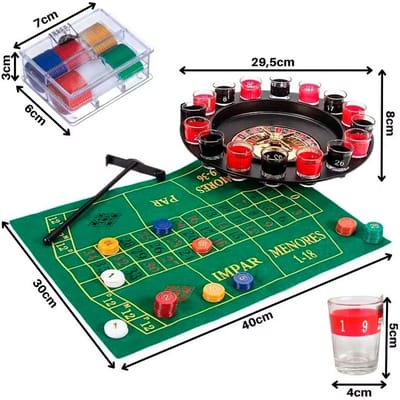 Jogo Roleta Cassino Drink Shot com Tapete e Fichas - Unika Games