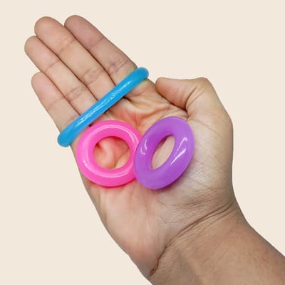 Kit com 3 Anéis Penianos Coloridos em Silicone - Donut Rings Cock Ring | 4 x 3 cm