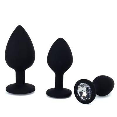 Kit com 3 Tamanhos de Plug Anal em Silicone com Joia na Base - Adão & Eva | Disponível em 2 Cores