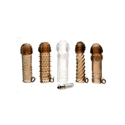 Kit com 5 Capas Penianas em Silicone com Texturas Diversas e Bullet Vibratório - Adam & Eve Penis Sleeve Kit
