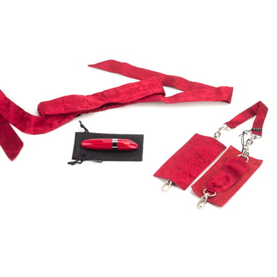 Kit Sensual com Venda em Seda, Algema e Bullet em Forma de Batom com 6 Modos de Vibração - Lelo Adore Me