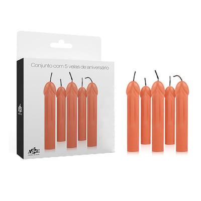 Kit com Velas para Bolo em Formato de Pênis -  Adão & Eva | 9,5 cm | 5 Unidades