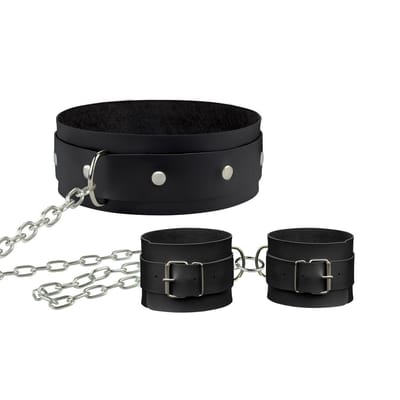 Kit Algema e Coleira em Couro Sintético com Corrente - La Pimienta Sado