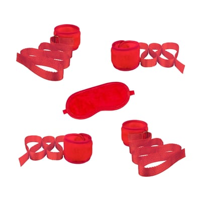 Kit Bondage em Pelúcia com Algemas, Tornozeleiras e Venda - La Pimienta Sado | Disponível em 5 Cores