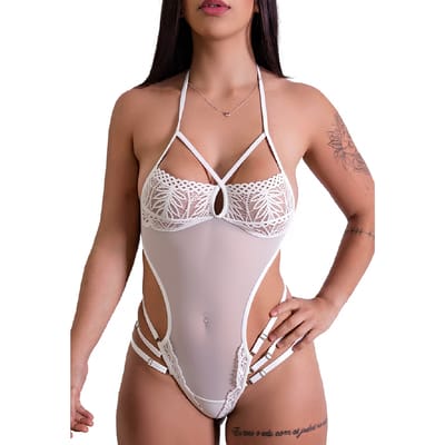 Body em Tule e Renda com Strappy - Lingerie Fascino | Disponível em 3 Cores e 4 Tamanhos