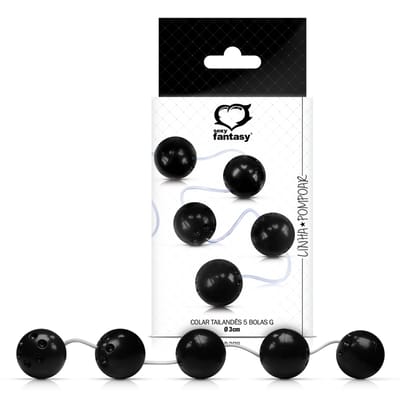 Colar Tailandês com 5 Bolas - Love Balls | Tamanho G | Cor: Preto
