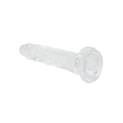 Prótese Peniana Transparente em TPE com Glande Definida, Veias Salientes, Escroto e Ventosa - Lovetoy Flawless Clear 7.5" | 14 x 3,8 cm