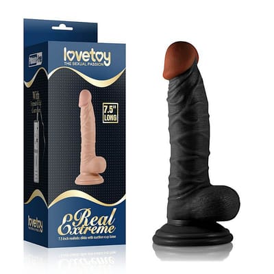 Prótese Realística em TPE com Glande Definida, Veias Salientes, Escroto e Ventosa - Lovetoy Real Extreme | 12 x 3,7 cm